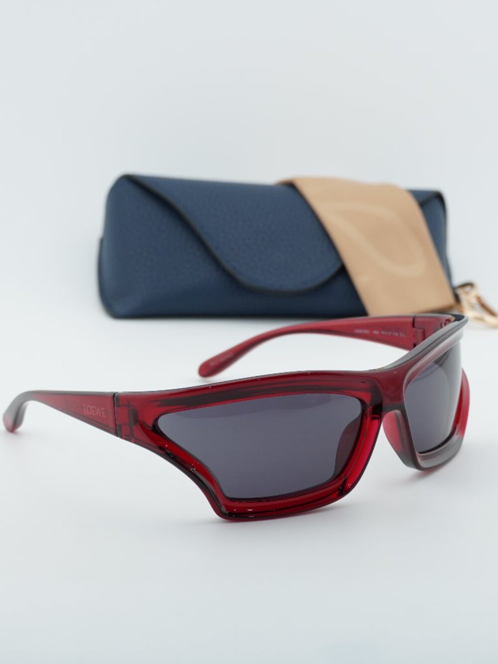 Loewe LW40143U 66A Rectangle Sunglasses - Shiny Red / Grey